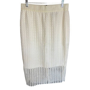 NWT Ann Taylor Classic Fit Geometric Lace Pencil Skirt Back Zip Size 2 Ivory
